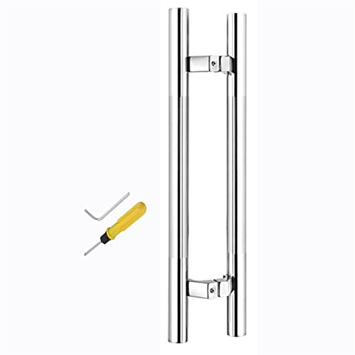 GLETSF Maniglia per Porta Scorrevole in Vetro con Modanatura A H in Acciaio Inox, Design A Due Lati, Forma Rotonda, per Porte in Legno/Uso Interno/Esterno in Metallo-Brushed Silver-120cm