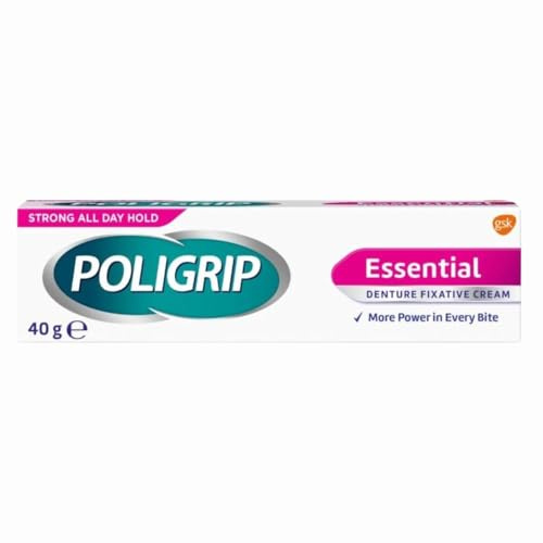 Poligrip Essential Denture Fixative Cream 40g x 1, All-Day Hold & Comfort – Zinc-Free Formula – Helps Seal Out Food – Strong Denture Adhesive with Welari Thank You Card | (1 Pack)