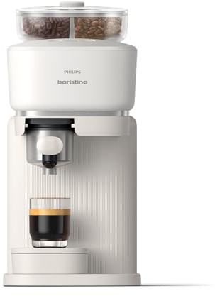 Philips Machine à expresso Baristina Variety - Bac à grains Double compartiment, Broyeur intégré, 16 bars, Nettoyage facile, Expresso et Lungo, blanc/porte-filtre blanc (BAR320/00)