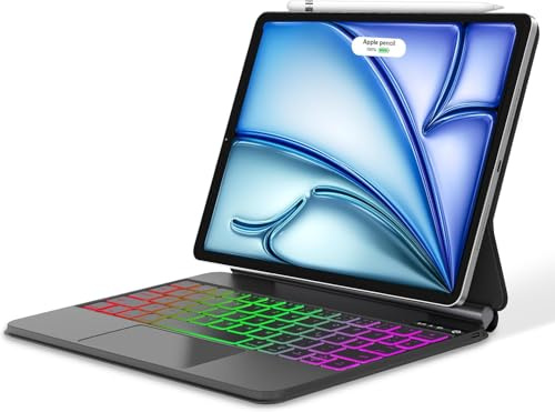 Magic Keyboard für iPad Air 11 M4 2026/M3 2025/M2 2024 mit Multi-Trackpad | Hülle Tastatur Bluetooth 7 Farben Beleuchtung QWERTZ mit Magnetischer Ständer für iPad Pro 11 4th/3th/2th/1th Gen, Schwarz