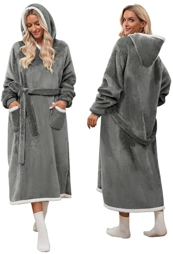 Glamnest Wearable Fleece Blankets for Adults, Long Oversized Hoodie Blanket Sweatshirt, Cozy Sherpa Long Hoodie Birthday Gifts for Adult Women Men 120CM/Grey