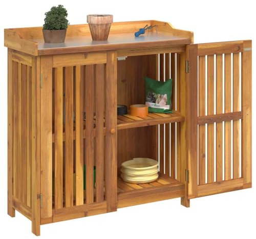 vidaXL Garten-Schrank Natur 93 x 41,5 x 98 cm Massivholz Akazie, Garten- und Terrassenmöbel aus langlebigem Akazienholz, praktischer Werkzeugorganizer, stilvoller Außenlager