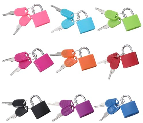 9 Stück Kofferschloss Mini Vorhängeschloss, Mini Kofferschloss mit Schlüssel, Kleine Koffer-Schlösser, Bunt Minis Gepäckschloss, Bunt Luggage Locks Hangschloss für Schränke, Spinde, Werkzeugkisten