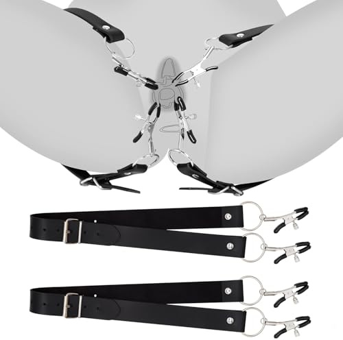 Schamlippenspreizer Frauen BDSM Set Schamlippen Nippelklemmen verstellbaren Leder-Gurten Erotisches Spielzeug für sinnliche Rollenspiele an Anfänger & Fortgeschrittene Sex Spielzeug für Paare