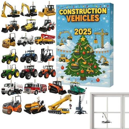 Calendrier De L Avent Enfant,Décorations Noël Plat 2D,Compte à Rebours 24 Jours avec Pendentif Engins de Chantier Acrylique | Pour Mixte Adulte Enfant Amis