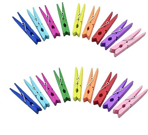 Lot de 50 pinces à linge en bois colorées de 7,4 cm, 10 couleurs pour pinces, photos, décoratives, petites et colorées, décoration en bois, pinces à linge