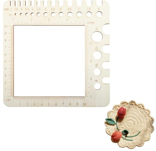 Knitting Needle Gauge, Stricknadelmaß aus Holz für 2 mm - 15 mm, Nadellehre für Garnliebhaber für Messung des Strickgrades Garnstärke 15 x 15cm