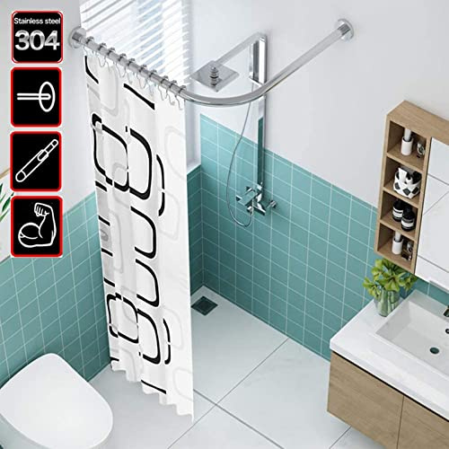 Vinklat tryckduschdraperistång, spänning badstång för hörnbadkar, justerbar silver duschdraperistång, passar 70–95 x 90–130 cm och snygg.