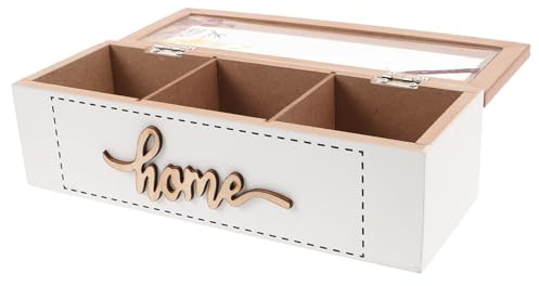 ANDRESLAD Organisateur de Sachets de Thé Vintage Nordique en Bois avec Couvercle Hermétique Boîte de Rangement 3 Compartiments Cuisine Bureau ou Plan de Travail Protection L’Humidité