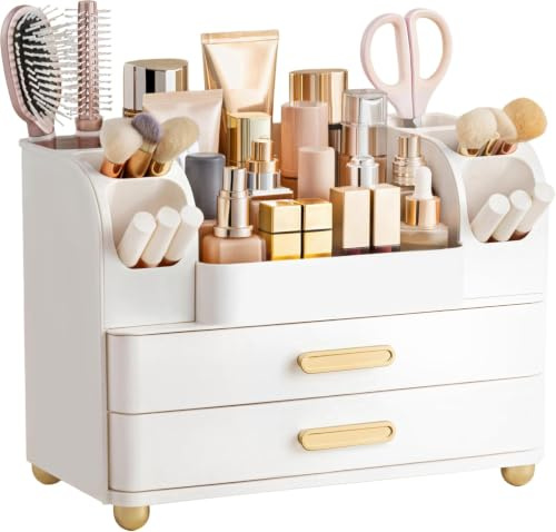hblife Make up Kosmetik Organizer mit Schubladen, Pinsel Aufbewahrung groß | 3-in-1 Makeup Organizer, Plastic Kosmetik Aufbewahrungsbox, Schmink Aufbewahrung große Lagerung für Schminktisch Badezimmer