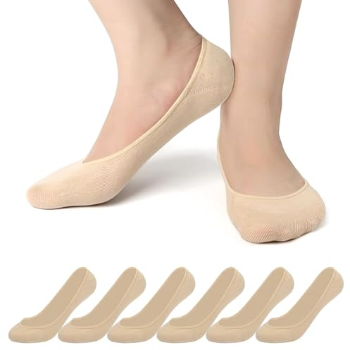 ADUDVLO 6 Pairs No Show Socks Womens, Cotton Low Cut Liners Non Slip Footies for Flats Hidden Invisible Liners Boat Socks (UK, Alpha, S, Regular, Regular, Skin*6)