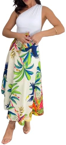 CHICME Womens Beach Skirt Summer 2026 Tropical Floral Print Self Tie Knot Split Hawaii Wrap Skirt-be-M Beige