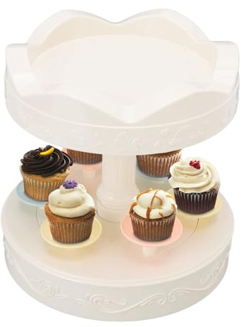Base per Cupcakes | Vassoio girevole a due livelli | Vassoio server con base di Cupcakes - per caramelle pane cioccolato festa matrimonio compleanno casa panetteria bar caffetteria