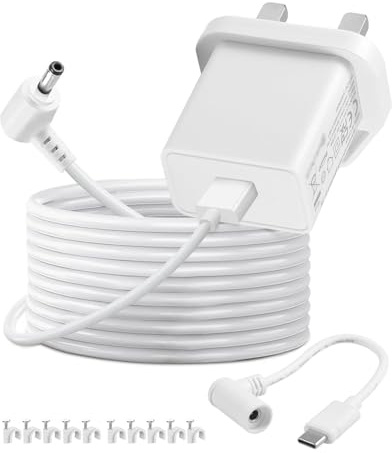 Power Adapter Charger Cord Weatherproof 5M Compatible with Ring Stick Up Cam Battery/Plug-in 3rd Gen/2nd Gen, Outdoor Cam Plus & Pan Tilt Stick Up Camera, Indoor/Outdoor Power Cord (16.4ft/5m) White