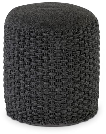 Merino Pouf Outdoor Sitzhocker Ø40 H45 cm – veganer Strickhocker aus recyceltem Kunststoff, wasserabweisend, nachfüllbar, Sitzpouf für Garten Balkon Wohnzimmer – 5 Jahre Durchwetzgarantie (anthrazid)
