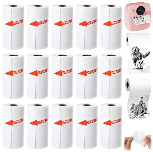 Lot de 15 rouleaux de mini rouleaux d'imprimante 53 x 28 mm de papier thermique autocollant pour appareil photo d'enfant, papier adhésif blanc pour journal, notes d'étude, impression photo et