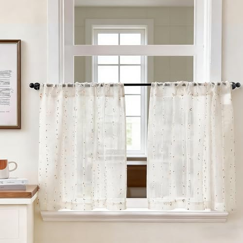 DHSWNNG Scheibengardinen Modern, 2er Set Bistrogardine 70x70cm Boho Gardinen mit ösen Halbtransparent Küchengardinen für Wohnzimmer Wohnmobil Küche