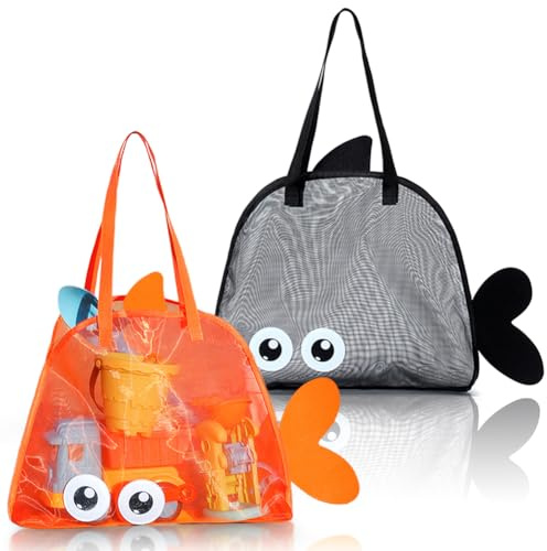 2 Stück Strandspielzeug Tasche,Strandtasche Netztasche,für Sandspielzeug Strandspielzeug Bag,Rucksack Faltbare Netz-Strandtasche,Wasserspielzeug Aufräumsack für Familie Strandurlaub Urlaub im Freien
