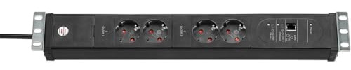 Brennenstuhl Premium-Web-Line V3, Steckdosenleiste 4-Fach mit LAN-Anschluss | Internet-Mehrfachsteckdose mit Main Follow Funktion, 3m Kabel - in 19, Made in Germany, schwarz