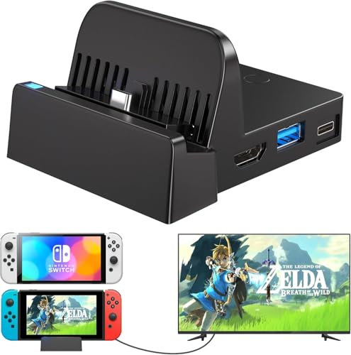 Ponkor Switch TV Docking Station, Switch/Switch OLED TV Dock Ladestation, Switch/Switch OLED 4K HDMI Adapter Ladestation mit 4K HDMI Schnittstelle,USB 3.0 und Type-C Port (Nicht für Switch 2)