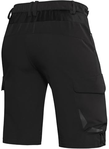 Cycorld Kurze Hosen Herren Atmungsaktiv Cargo Shorts Wasserabweisend Wanderhose Cargohose MTB Hose Herren Kurz mit 6 Taschen Bermuda Treking Sport Outdoorhose Stretch Sommer(Schwarz Ohne Pads, M)
