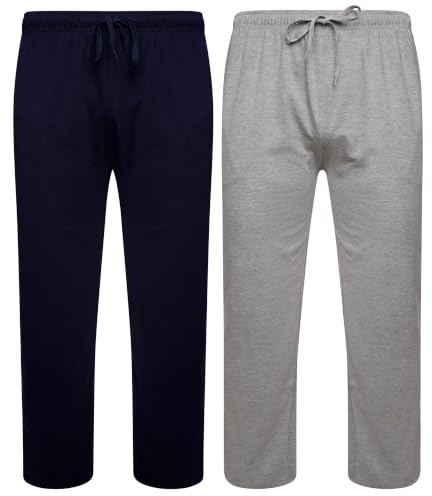 Sock Stack 2 Pack Mens Pyjama Bottoms Organic Cotton Rich Jersey Lounge Pants Relaxed Fit Long PJ Trousers with Pockets Sleepwear (Navy/Grey, XX Large)