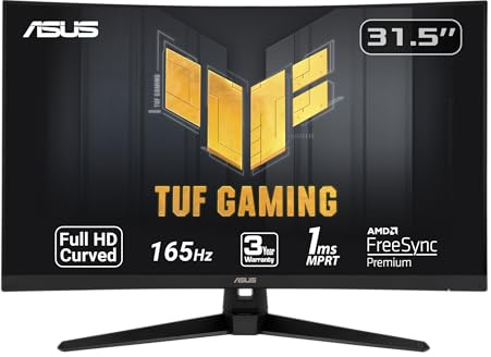 ASUS TUF Gaming VG328H1B 32” Curved Monitor, 1080P Full HD, 165Hz (Supports 144Hz), Extreme Low Motion Blur, Adaptive-Sync, FreeSync Premium, 1ms, Eye Care, HDMI D-Sub