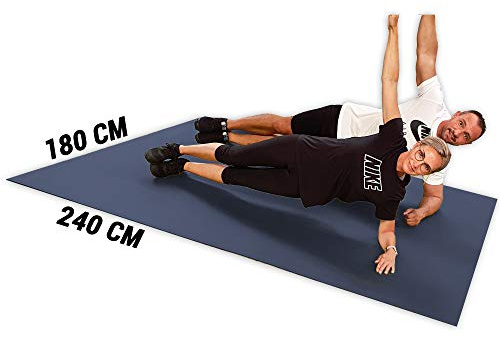 GYMEX Workout Fitness-Matte XXL, extra groß, rollbar, für Yoga, Sport & Fitness 240x180cm (Grau)