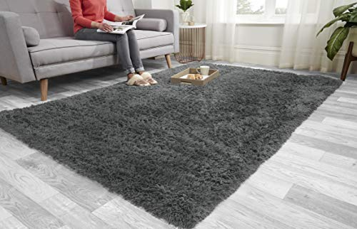 Super Soft FLUFFY Shaggy Rug Anti-Slip Carpet Mat Living Room Large Area Rugs Modern Floor Bedroom Extra Large Size Non Shedding (Grey, 160cm x 230cm (5.5ft x 7.5ft))