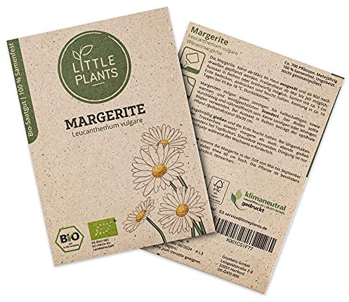 Little Plants BIO Margeriten Samen, 700 Margeritensamen, hohe Keimrate, 100% Natürlich, BIO Samen Margerite für Blumengarten, Blumenbeet, Hochbeet – BIO Blumensamen Blumenwiese Nachhaltig