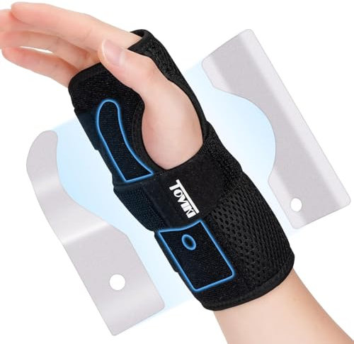 TOVIKI Wrist Support Brace Right Hand with 2 Metal Splints for Joint Pain Arthritis Carpal Tunnel Pain Tendonitis for Men and Women Black (L(Pack of 1), Right)
