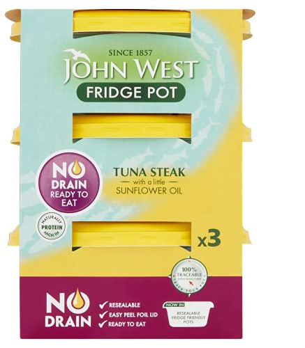 John West Tuna Steak with A Little Sunflower Oil No Drain, 3x110g, Pack of 12