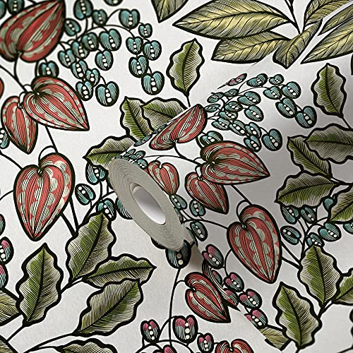 A.S. Création Architects Paper Blumentapete Floral Impression Tapete natürlich PVC-freie Vliestapete bunt grün weiß lila schwarz matt glatt 377545 37754-5, 10.05 m x 0.53 m