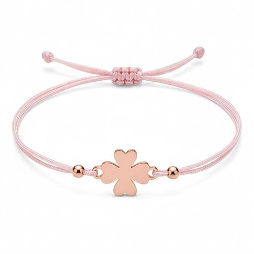 Selfmade Jewelry Armband Damen Kleeblatt Roségold Handgemachter Glücksbringer mit Klee Größenverstellbar Inkl. Geschenk-Verpackung