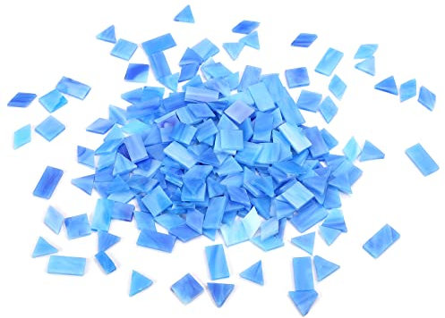 Lanyani Glasmosaik-Fliesen für Kunsthandwerk, 4 Formen, gemischte bunte Glasfliesen, Tiffany-Buntglasstücke, quadratisch/rechteckig/Diamant/Dreieck, Ozeanblau, 200 Stück