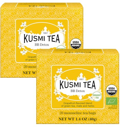 Kusmi Tea - BB Detox - Té 100% Orgánico - Mezcla de Verde y Mate Con Sabor a Pomelo - Disfrutar Caliente o Con Hielo - Juego de 2 Cajas - 2x20 Bolsas