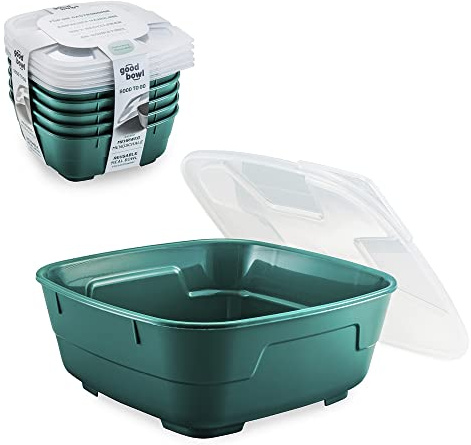Thermohauser GoodBowl Big, 5er Set, Mehrweg Essensbehälter, 1300 ml To Go Lunchboxen, mikrowellengeeignet, grün