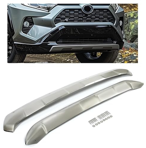 KUAFU Front & Rear Bumper Board Lower Valance Compatible with 2019-2023 Toyota RAV4 RAV-4 Lower Air Dam Deflector Valance Cover Panel Skid Plate Board Guard Protector Silvery 2Pcs