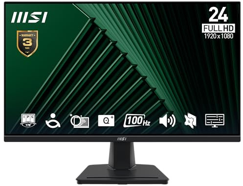 MSI PRO MP245G 23.8 Inch Full HD Office Monitor - 1920 x 1080 IPS Panel, 100 Hz, Eye-Friendly Screen, VESA Mountable, Display Kit Support, Tilt Adjustable - HDMI, DisplayPort, D-Sub (VGA)