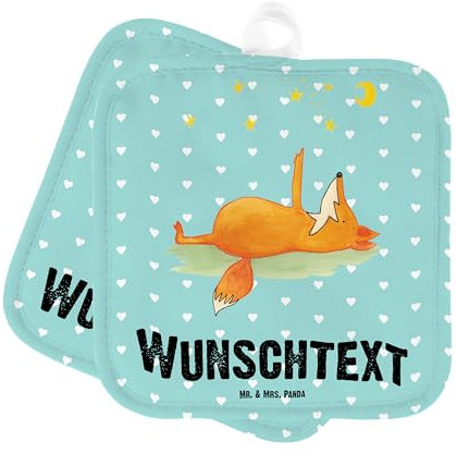 Mr. & Mrs. Panda Personalisierte Topflappen Fuchs Sterne - Geschenke, Füchse, mit Namen, Positiv, Namensaufdruck, Mond, Optimistisch, Spruch, Personalisierter Ofenhandschuh, Set Personalisiert