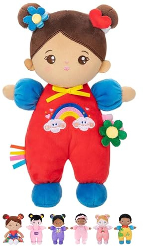 OUOZZZ Soft Baby Doll 10 - Hispanic First Birthday Toys for 1 Year Old Girl, Ideal 1 Year Old Girl Gifts & Baby Girl Gifts, Snuggle Buddy for Infants Brown Skin