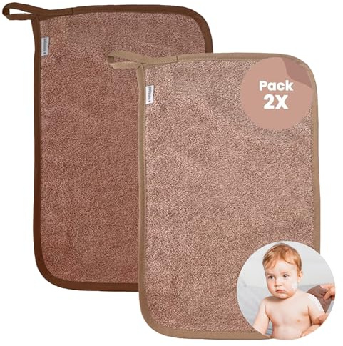 MIMUSELINA Baby Waschlappen Handtücher Für Babys und Kleinkinder, Hände und Babygesicht, Musselin Waschlappen Baby, 2 Stück, Maße 35x23 cm, 450gr (Sand/Braun)