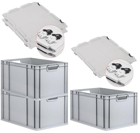 PROREGAL SuperSparSet 3x Eurobox NextGen Economy mit Scharnierdeckel & schwarzen Verschlüssen | Griffe offen | HxBxT 32x40x60cm | 65 Liter | Eurobehälter Transportbox Transportbehälter Stapelbehälter