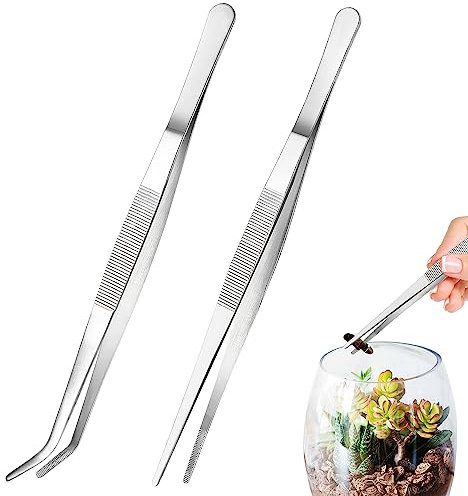 2 Stück Aquarium Pinzette Lang - Werkzeug Set Mit Gerader & Gebogener Pinzette 25 cm, Stumpfe Edelstahl Futterzange für Reinigung/Kochen - Aquascaping Set