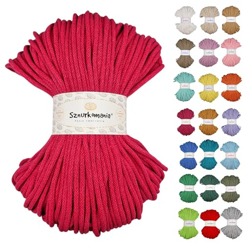 Geflochtene Baumwollkordel 5mm 100m, 46 Farben, Häkelkordel, Makramee Kordel, Premium Garn, Makramee Seil, Sznurkomania (Fuchsie)