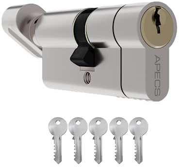 APECS Standard Euro Cylinder Thumb TurnDoor Lock uPVC Aluminium Timber Door Barrel 6 Pin 5 Keys (40 Thumb Turn / 40)