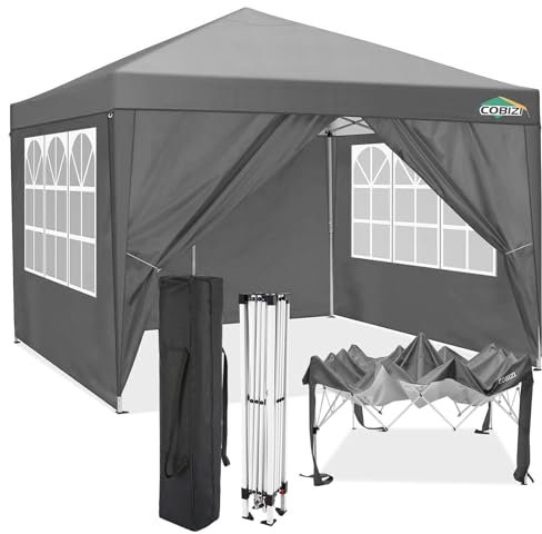 COBIZI Pavillon 3x3 Wasserdicht Stabil Winterfest Partyzelt 3x3 mit 4 Seitenteilen Pop Up Faltpavillon UV Schutz 50+ Gartenpavillon Mit Handtasche, 8X Heringe und 4X Windseil, Grau