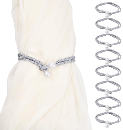 8 Stück Vorhang Raffhalter Set - Perlengardinenhalter für Vorhänge, Gewebte Gardinenbänder mit Kordelzug - Dekorative Gardinen Halter für Home Office und Fensterdekoration (Grau)