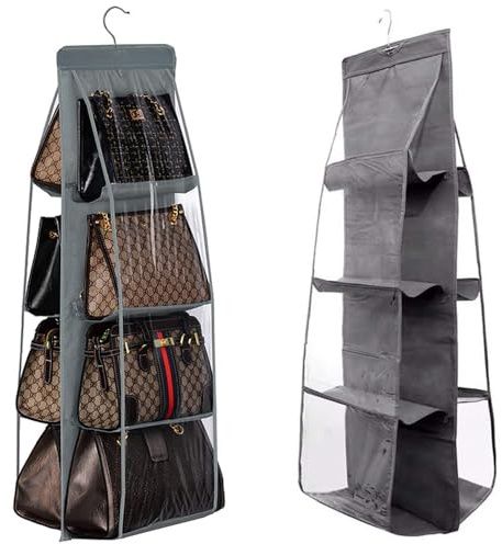 Generico Organizer per Borse 8 Tasche, Scomparti Trasparenti da Appendere, Organizzatore Multiuso con Gancio in Metallo, Utile per Vestiti Cappelli Scarpe Sciarpe, Guradaroba Appeso Armadio