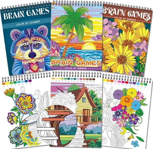 Kalysky 3 Libro de Colorear para Adultos, colorear por números para adultos, 60 patrón-paisaje, flor, animal, Papel perforado A4